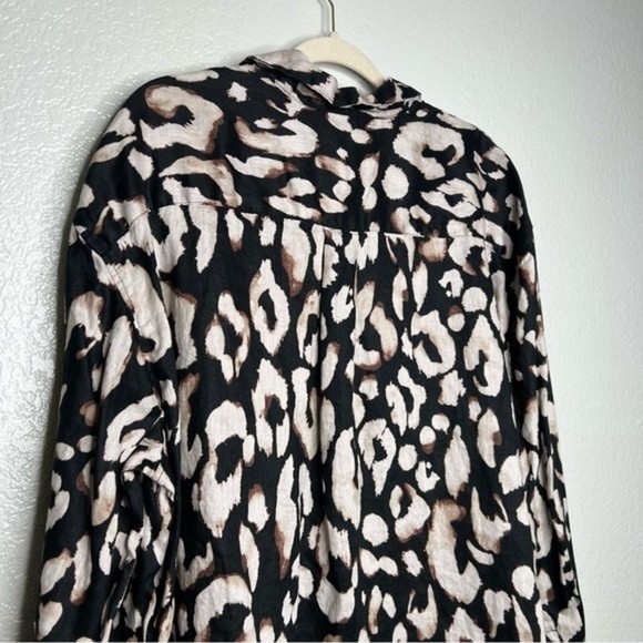 H&M Linen Black Leopard Print Button Down Shirt size XL - Picture 7 of 11